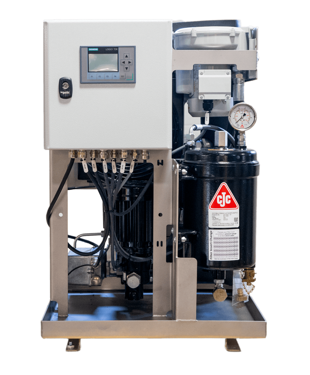 CJC D5 Desorber – a black industrial oil filtration unit similar in design to the HDU 15/25, used for removing water contamination from lubricating and hydraulic oils.
